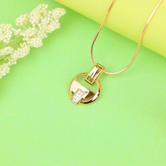 "Rose Gold Circle Pendant with Geometric Design and CZ Accents, XPPT1398 - Picture 2 of 13